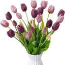 Riceshoot 6 Bunches Artificial Tulips Flowers 30 Pcs Faux Tulips Bouquets Arrangements Realistic Flowers for Office Wedding Party Kitchen Decoration(Mixed Purple)