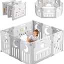 Baby Playpen, Dripex Foldable Playpen for Babies and Toddlers, Custom Shape Baby Fence, Safety Play Yard with Gate, Portable Play Area for Indoor or Outdoor, Grey White,10 Panel