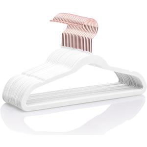 MIZGI Kids Velvet Hangers,Non-Slip Big Kids Hangers,14 Inch Hangers for Youth,Teen Clothes,Pack of 50White/Rosegold