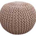 FRELISH DECOR Round Pouf Ottoman Hand Knitted 100% Cotton Pouf Foot Stool - Knitted Bean Bag - Floor Chair for Living Room Bedroom - Foot Rest for Couch (20 Diameter x 14 Height) - Taupe