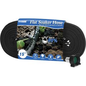 Flat Soaker Hose 15FT Heavy Duty Double Layer Design - Save 80% Water for Garden, Lawn, and Flower Bed Drip Irrigation (15FT)