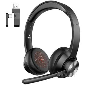 Wireless Headset with Mic for Work, Bluetooth 5.4 Office Headset with AI Noise Cancelling, USB A/ C Dongle & Mic Mute for Computer Laptop PC, Lightweight Design for Call Center