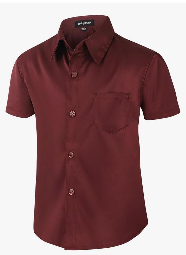  Spring&Gege Boys' Short Sleeve Dress Shirts Wrinkle-Free Sateen Formal Uniform Solid 8, Maroon 