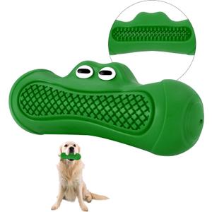 Durable Dog Chew Toy for Aggressive Chewers, Tough Natural Rubber Squeaky Dog Toy with Irresistible Beef Flavor, Dental Care, Teeth Cleaning & Boredom Relief for Medium & Large Dogs (Green)