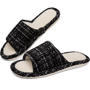 Womens Slippers, Linen Flax House Slippers for Women Men Unisex, Cute Soft Open Toe Summer Bedroom Slides House Shoes Indoor Outdoor Shower Drys fast (7.5-8.5, Charcoal)