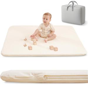 Padded Baby Play Mat for Your Boy or Girl - Extra Thick & Super Soft Vegan Leather Floor Mat Creates A Safe Play Area for Little Ones - Waterproof Crawling Mat for Baby Play on Floor (Beige)
