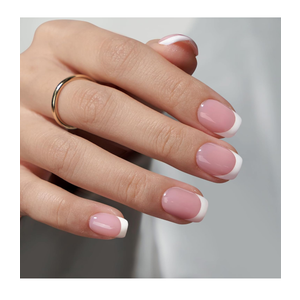 BTArtbox Press On Nails Short - Square French Tip Press On Nails, Fake Nail with Nail Glue, Natural Reusable Stick On Nails in 15 Sizes - 30 Fake Nails Kit, Silken Halo