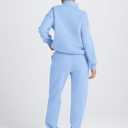 AUTOMET Women's Sweatsuits 2 Piece Outfits Lounge Sets Long Sleeve Half Zip Pullover and Baggy Sweatpants with Pockets LightBlue, L