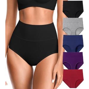 OLIKEME Womens High Waisted Underwear Tummy Control Cotton Full Coverage Ladies Panties Soft Stretch Briefs L