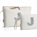 A-Z BAG 2pcs Personalised Makeup Bag Set, Canvas Cosmetic Bag with Rhinestone Initial, Birthday Gifts for Women (B, Beige)