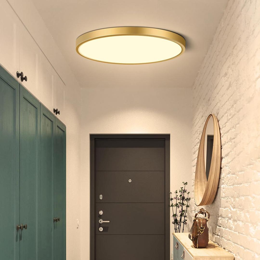 9Inch LED Flush Mount Ceiling Light Fixture, 18W(180W Equivalent), 1800LM, 3000K Warm White, IP40, Flat Modern LED Ceiling Lights for Bedrooms, Living Rooms, Bathrooms, Stairwells, (Gold)