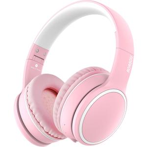 RORSOU B10 Wireless Over-Ear Headphones, Lightweight Folding Stereo Bass Bluetooth Headset with Mic, 50H Playtime, Volume Control, Bluetooth 5.3 Headphones for iPad/Travel/Tablet/PC (Pink)
