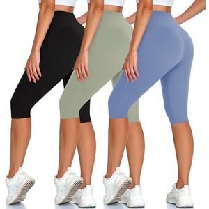 High Waisted 3 Pack Women's Capri Pants - Knee Length Yoga Shorts, Biker Workout Leggings for Women,Summer Activewear S/M