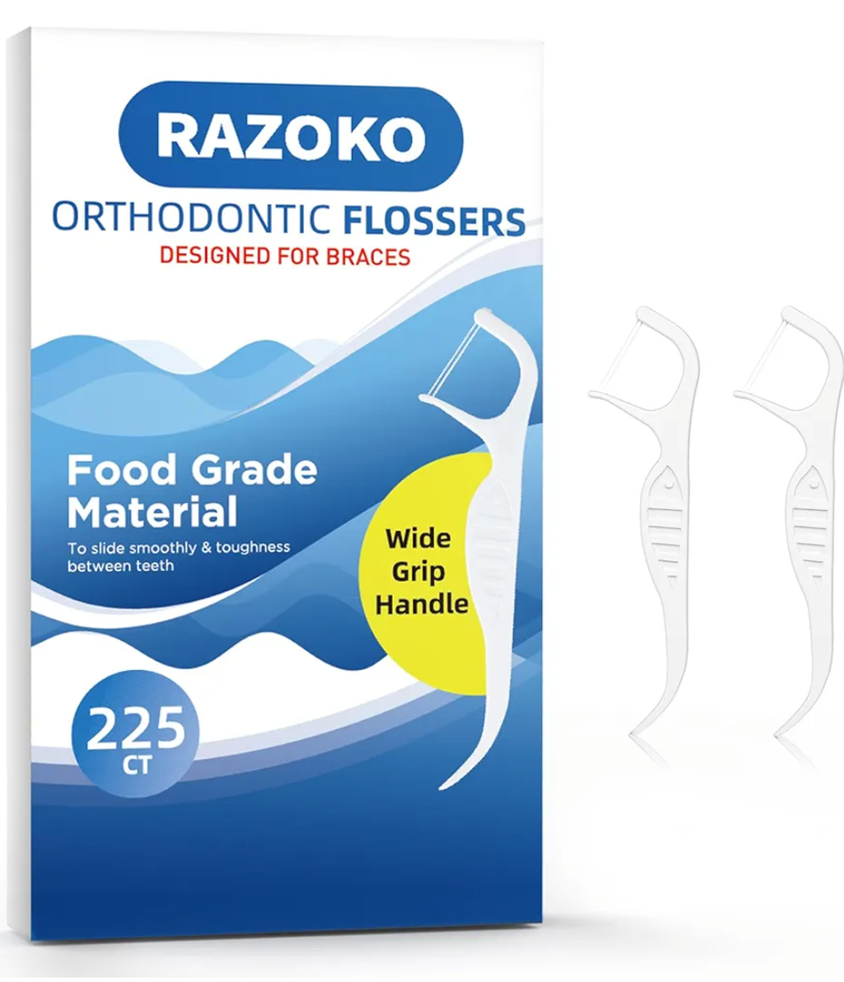 RAZOKO Orthodontic Flossers for Braces, Ortho Dental Floss Picks, Braces Flossers for Kids Teeth & Adults, Unflavored, 75 Count (Pack of 3) Pack of 2