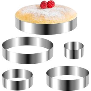 5 Pieces Round Cake Ring Set Biscuit Cutter Circle Cookie Cutters Cake Mold Stainless Steel Pastry Ring for Baking Mousse Pancake Tart Muffin (5 Sizes)