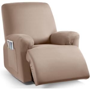 TAOCOCO Stretch Recliner Chair Covers 3-Pieces Solid Furniture Covers Recliner Cover for Reclining Chair Slipcovers Feature Fitted Soft Washable Recliner Sofa Covers (1 Seat, Khaki)