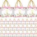 Moinchore 30 Pcs First Holy Communion Treat Bags Bulk Small God Bless Pink Floral Candy Gift Bags Goodie with Handles Bow Ribbon for Baptism Christenings Religious Weddings Party Favors Supplies, 1 count