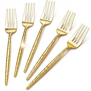 U-QE 180 PCS Gold Plastic Forks - 7.7 Inch Hammered Heavy Duty Plastic Forks - Elegant Gold Plastic Silverware - Perfect for Parties & Weddings and Other Daily Events