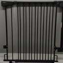 Cumbor 29.243" Baby Gate for Stairs, Wall-Mounted (Drill Required), Expandable No Bottom Bar Dog Gate, Auto Close Extra Wide Walk Thru, Pet & Toddler Proof Gate, Top & Bottom of Stairways(Black)