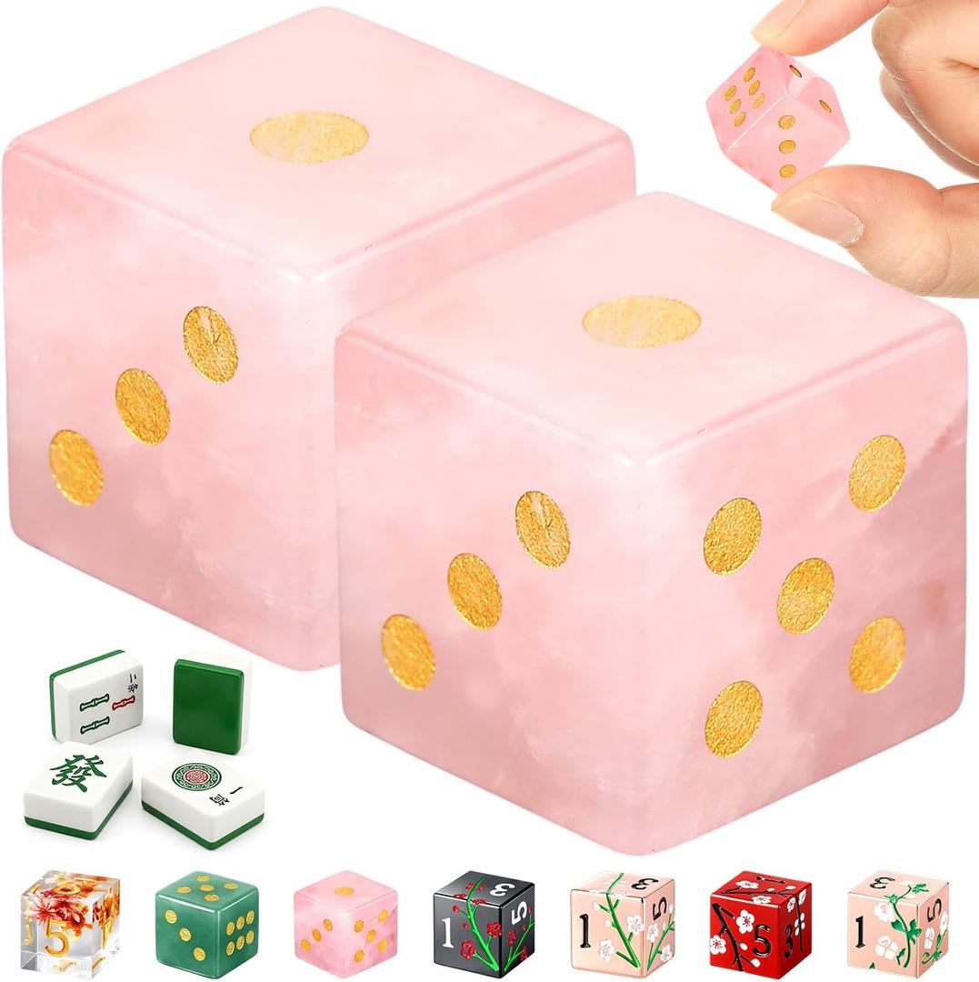 2 Pcs Mahjong Crystal Dice 17mm Crystal D6 Dice Pink Dices Set Polished Energy Stone, Spiritual Decor Mahjong Sieve Accessories for Tabletop Game Board Games Casino, Craps(Light Pink) (Cute)