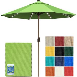 EliteShade USA 10-Year-Non-Fading 10ft Market Patio Umbrella, Commercial Grade Table Sun Umbrella with 80 Solar LED Lights, Crank Open, Windproof & UPF 50+ UV Protection for Garden, Deck, Pool, Backyard, No Tilt, Macaw Green