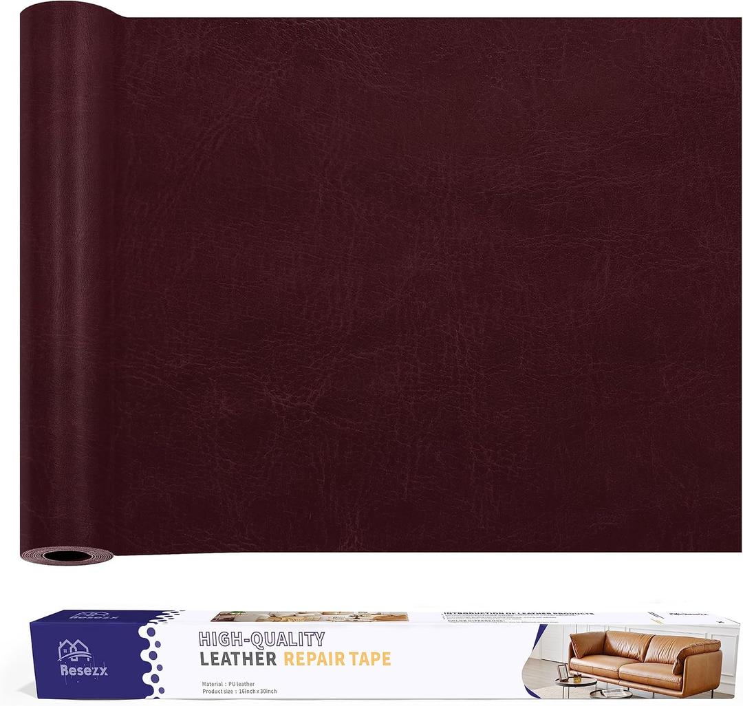 Leather Repair Patch Tape Kit, Self-Adhesive Leather & Vinyl Repair for Furniture, Couch, Sofa, Car Seats, Office Chair - 30inx16in (Red)