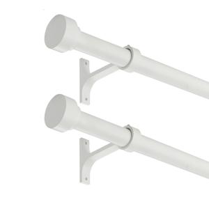 2 Pack Heavy Duty 1 Inch Diameter Single Curtain Rods 72-144” Adjustable Window Curtain Rod with Cylindrical Cap Finials, Wall Mount and Ceiling Mount, Matte White