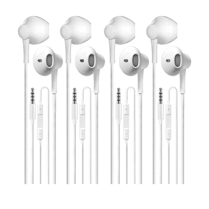 SHDKJXH Wired Earbuds Headphones 4 Pack, 3.5mm Jack Ear Buds with Microphone and High Sound Quality, Earphones Compatible with Computer Laptop iPad and Android Phones in School Office and Home