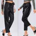 SANTINY Women's Faux Leather Pants High Waisted Straight Leg Cropped Ankle Trousers Vegan Matte Pleather Pants for Women (Black, L)