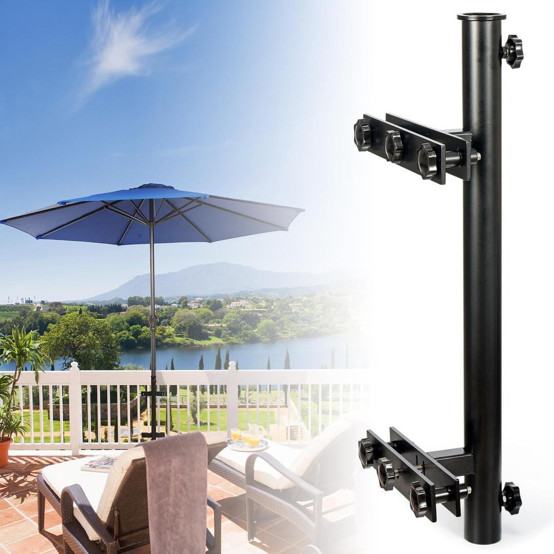 304 Stainless Steel Umbrella Holder for Deck Railing, Heavy-Duty Patio Umbrella Mount, Easy Installation Adjustable Outdoor Umbrellas Base(Grille, Black)