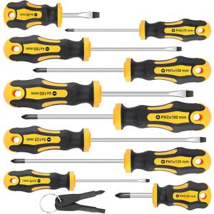 Amartisan 10-Piece Magnetic Screwdrivers Set, 5 Phillips and 5 Slotted Tips Professional Cushion Grip Screwdriver Set