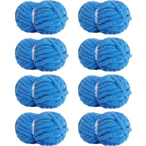 Chunky Yarn for Hand Knitting Soft Jumbo Bulky Fluffy Chenille Yarn for Crocheting Blanket Scarf DIY 8 Pack (Blue, 28yds, 8 Ounces Each)