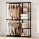 OLIXIS Portable Wardrobe Closet with Hanging Rods, 44 Inch Portable Clothing Rack with Shelves, Heavy Duty Clothes Rack, Freestanding Closet Organizer