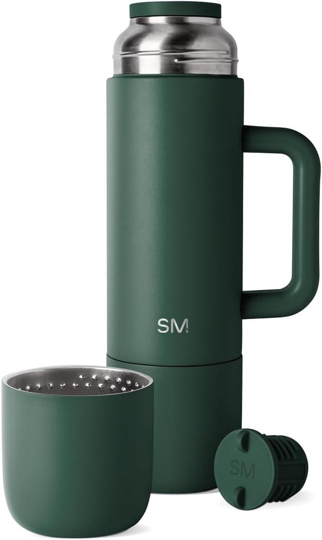 Simple Modern 36oz Insulated Hot Beverage Bottle with 2 Mugs | Travel Coffee Thermos for Hot Drinks | Twist and Pour Top | Commute, Travel, and Picnic Friendly | Roam Collection | Forest