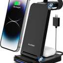 ELEGRP Wireless Charging Station for Apple/Samsung/Android, 3 in 1 Travel Fast Wireless Charger for iPhone 15/14/13/12/11/Pro/Max/SE/8, Samsung S23/S22/S21/S20/Note 20, Apple Watch, AirPods (Foldable, BLACK)
