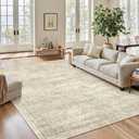 Soalmost 7x9 Area Rug for Living Room Washable Abstract Vintage Soft Thin Indoor Floor Non-Slip Carpet for Bedroom Dining Room Beige