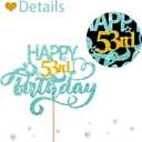 2 x Sky Blue Glitter Happy 53rd Birthday Cake Topper, Fifty Three Years Old Birthday Party Cake Decor, Gold Number 53 Birthday Party Supplies Decorations for Men or Women