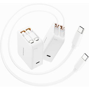SUPERONE 3-in-1 Retractable Wall Charger with Dual USB C Cables, 62W Fast Charging 3-Port USB C Retractable Phone Charger for iPhone 17 Pro Max Air/16/15/14/13/12 Series, iPad, Samsung, Tablet, Pixel