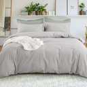 EMME Cotton Duvet Cover Twin - Soft, Breathable and Lightweight Queen Duvet Cover Set, 100% Washed Cooton, 3 Pieces Solid Color Bedding Sets, 1 Duvet Cover and 2 Pillowcases (Light Grey, Twin)