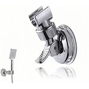 Adjustable Shower Head Holder with Vacuum Suction Cup | No Drill Removable Wall Mount for Handheld Shower | 360 Rotation & Angle Adjustable Bathroom Organizer | Chrome ABS Plastic (Silver)