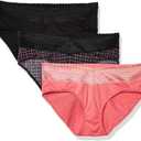 Warner's womens Blissful Benefits No Muffin 3 Pack Hipster Panties (Large, Black/Flamingo Pink/Miami Pink Octagon)