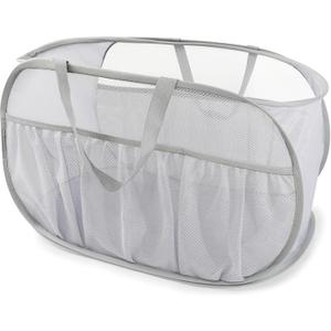 Collapsible Laundry Baskets, Upgrade Pop Up Laundry Hamper with Convenient Bags, Foldable Laundry Basket Mesh Light Weight, Easy to Carry Clothes Hampers for Laundry, Dorm, Toys, Travel Grey