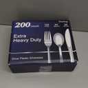 200 Count Heavy Duty Silver Plastic Silverware, 100 Forks, 50 Spoons, 50 Knives, BPA-Free, Heat Resistant, Disposable Plastic Utensils Set Cutlery Set, Plasticware Bulk