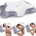 Cervical Neck Pillow for Pain Relief Sleeping, Memory Foam Pillows Ergonomic Side Sleeper Pillows, Cooling Orthopedic Neck Support Pillow for Back Stomach Sleepers-Queen Size White&Grey, Size: Queen Size