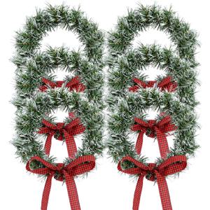 6 Pack Christmas Wreath 9.5" with Silk Red Classic Bow Wreath Crafts for Door Decoration Pine Indoor Outdoor Decoration Home Window Holiday