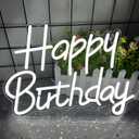 Happy Birthday Neon Signs for Party Decor Dimmable LED Birthday Neon Light for Wall Decor Light Up Happy Birthday Led Signs for Backdrop Birthday Any Ages Bday Celebration Decoration, White