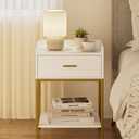 Masupu Nightstand,3-Tier Modern Bedside Night Stand with Storage Drawer and Shelf,Small End Side Table for Bedroom,Living Room,White (Without Outlet, White)