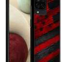 DJSOK Compatible with Samsung Galaxy A12 4G CaseDesign Pattern Back Bumper Anti Scratch Reinforced Corners Soft TPU Caver,Cases for Men Women-Black red Wood Grain American Flag