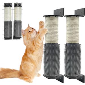 VCEPJH 2 Pack Cat Scratching Post Wall Mounted, 11.8 in Cage Mount Cat Scratcher with Self Groomer and Massager Sisal Crate Climbing Post for Indoor Kitten (White)