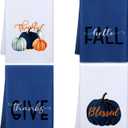Peryiter 4 Pcs Blue Pumpkin Kitchen Towels Fall Thanksgiving Decorative Dish Hand Towels Set 16 x 24 Inch for Autumn Bathroom Kitchen Farmhouse Decor